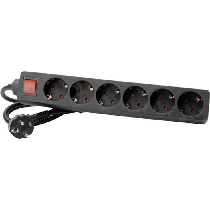 Kopp 120915006 6-fach Steckdosenleiste mit beleuchtetem Schalter Standard, schwarz