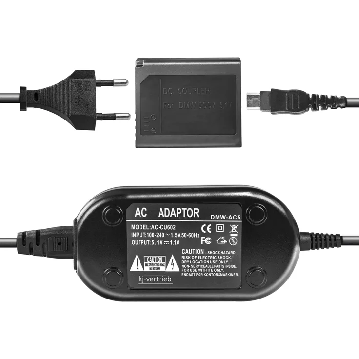 kj-vertrieb Netzteil mit Akkuadapter für Panasonic DMW-AC5, DMW-AC5EG, DMW-DCC7, DMW-DCC7 - 5,1V 1,1A