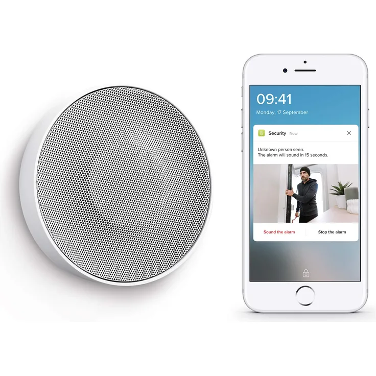 Netatmo Smarte Innen-Alarmsirene, drahtlos, WLAN, 110 dB, automatische Aktivierung-Deaktivierung, kein Abo, Batterie- oder Netzbetrieb, NIS01-DE