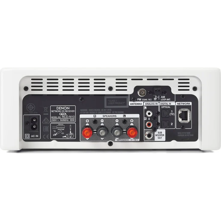 Denon RCD-N10 Kompaktanlage, HiFi Verstärker, CD-Player, Internetradio, Musikstreaming, HEOS Multiroom, Bluetooth & WLAN, AirPlay 2, Alexa Kompatibel, 2 Optische TV-Eingänge, ohne Lautsprecher, weiß – Bild 4