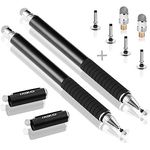 MEKO 2 Stück Eingabestift Touchstift Touch Screen Stift für Tablet iPad iPhone Touchscreen Smartphone mit 6 Ersetzbar Feine Spitze (Schwarz+schwarz)