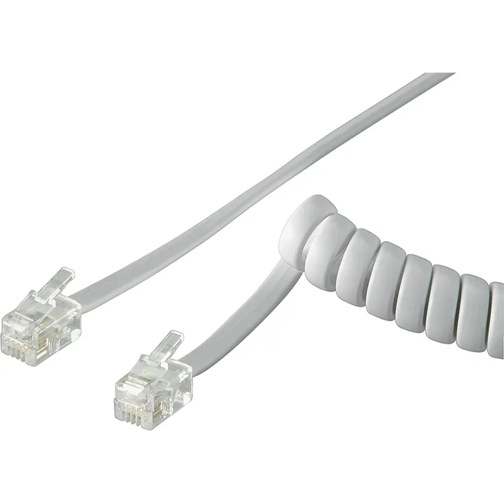 Goobay 50246 Telefonhörer Spiralkabel, Flachkabel mit RJ10-Stecker (4P4C) auf RJ10-Stecker (4P4C), Weiß, 2 Meter