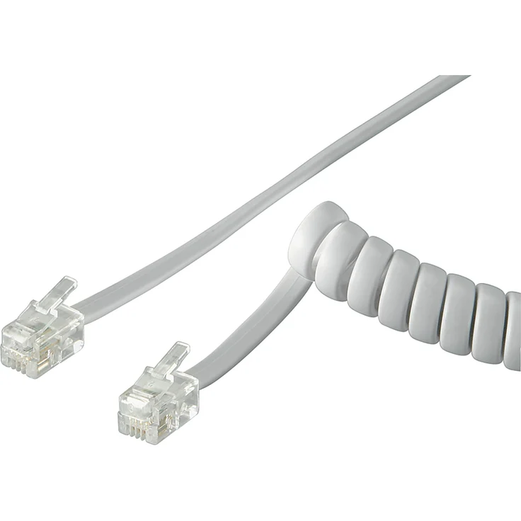 Goobay 50246 Telefonhörer Spiralkabel, Flachkabel mit RJ10-Stecker (4P4C) auf RJ10-Stecker (4P4C), Weiß, 2 Meter – Bild 1