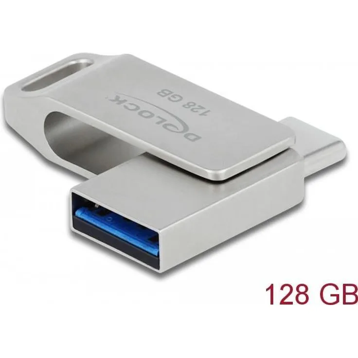 Delock USB 3.2 Gen 1 USB-C + Typ-A Speicherstick 128 GB - Metallgehäuse (54076)