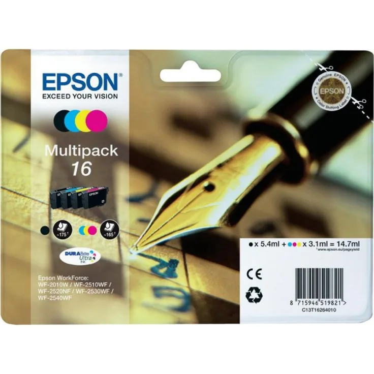Epson Original 16 Tinte Füller (WF-2630WF WF-2650DWF WF-2660DWF WF-2750DWF WF-2760DWF) Multipack 4-farbig