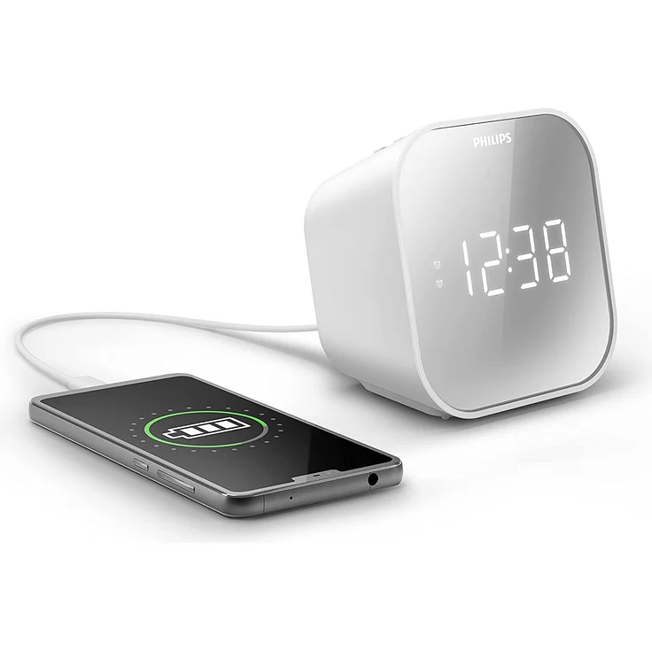Philips TAR4406-12 UKW-Radiowecker 2 Weckzeiten USB-Ladebuchse, Radiowecker, weiß – Bild 3