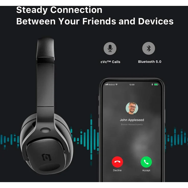Mobvoi Headphones ANC Kopfhörer Kopfband Schwarz 3,5-mm-Anschluss Bluetooth Mikro-USB (88119-000014) – Bild 5