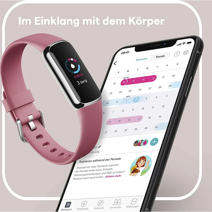 Fitbit Luxe Fitness-Tracker GPS, Damen, Einheitsgröße, Edelstahlgehäuse, Silikonarmband, Orchidee/Platin – Bild 6