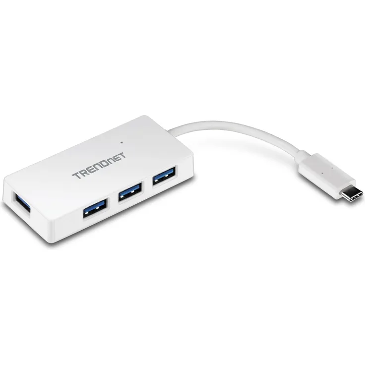 TRENDnet USB zu 4-Port USB 3.0 Hub mit Stromversorgung, Plug & Play, Reduziert Unordnung, Rückwärts kompatibel mit USB 2.0 Ports, TUC-H4E