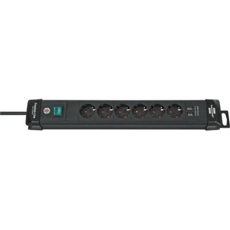 Brennenstuhl Premium-Line Steckdosenleiste 6-fach (Steckerleiste mit 3m Kabel und Schalter, mit Aufhänge-Vorrichtung, 2-fach USB 3,1 A, Made in Germany) schwarz