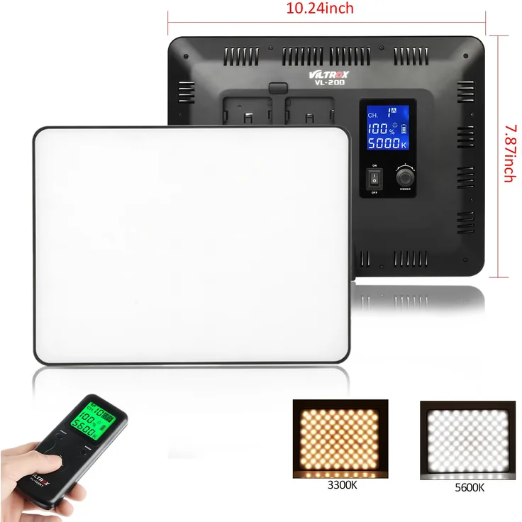 VILTROX VL-200 LED-Videoleuchte Dimmbar Fotoleuchte Fotostudio Licht für SLR und DSLR Kameras, 3300K-5600k Farbtemperatur 30W/ CRI95 (ohne Batterie)