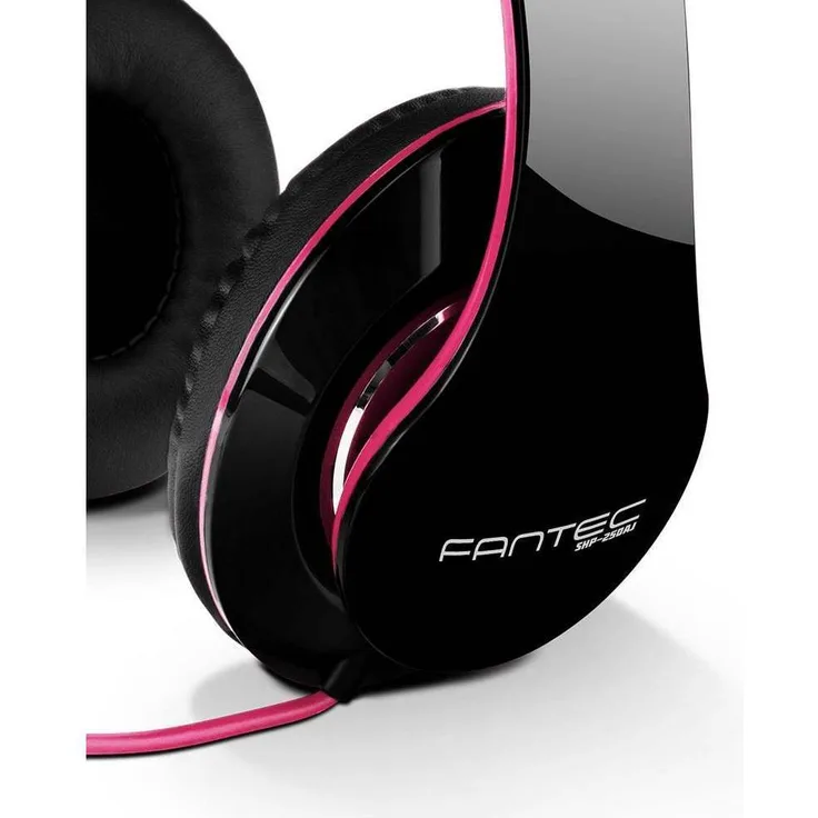 FANTEC SHP-250AJ Stereo HiFi Kopfhörer (mit Bügel, On Ear, 3, 5 mm Klinkestecker, Bassstark, Große und weiche Ohrpolster) schwarz-pink
