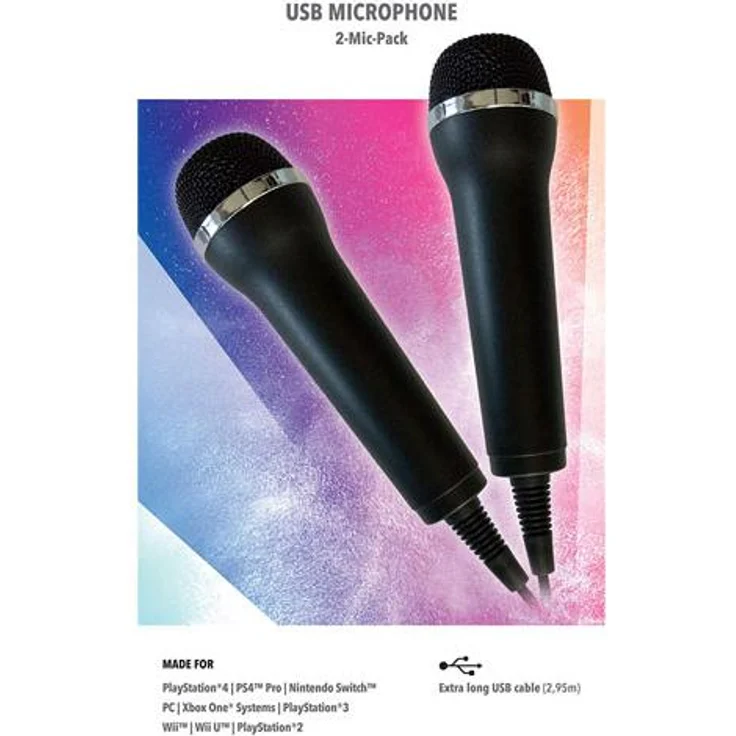 Mikrofon für Karaoke Games (Lets Sing, Voice of Germany, SingStar etc.) für PlayStation (PS3, PS4, PS4 Pro), Nintendo (Switch, Wii U, Wii), XBOX One (OneX, OneS) + PC- 2er Set universal USB Mikrofon