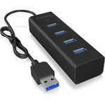 Icy Box IB-HUB1409-U3 4-fach USB-Hub (Type-A Verbindung) mit 4x USB 3.0 (Type-A) Anschlüssen, integriertes Kabel (40 cm), Aluminium, Schwarz