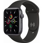 Apple Watch SE 2020 (1. Generation) Smartwatch GPS, 44mm, Aluminiumgehäuse Space Grau, Sportarmband Schwarz