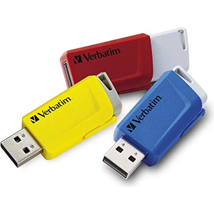Verbatim Store 'n' Click USB-Stick - 3x 16 GB, USB 3.2 Gen. 1, Verriegelungsmechanismus zum Klicken, rot-blau-gelb – Bild 1