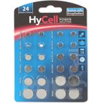 HyCell 24x Knopfzellen-Sparset - Je 2x CR2032 CR2025 CR2016 CR1620 LR41 LR43 LR44 LR626 LR621 LR754 LR1120 LR1130 - Ideal für Autoschlüssel TAN-Gerät Kinderspielzeug Uhren etc.
