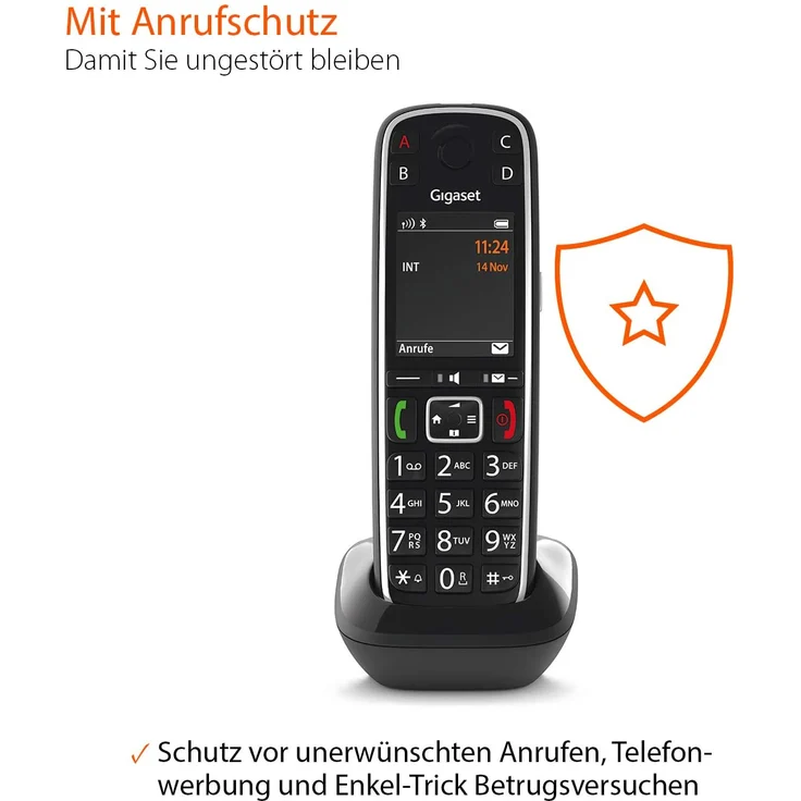 Gigaset E720HX elegantes IP-/Seniorentelefon zum Anschluss an Basisstationen oder Router (DECT Telefon mit Rufnummeransage, Bluetooth, SOS Funktion, einfacher Bedienung), VoIP-Telefon, schwarz – Bild 6