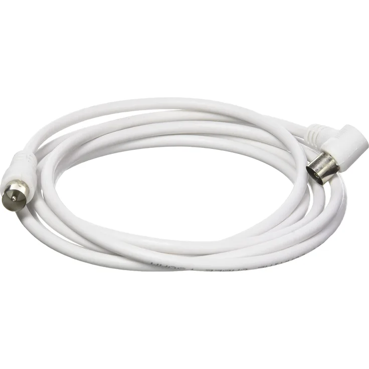 PremiumCord TV Koaxial Antennen Kabel 2m, 75 Ohm, IEC Stecker auf Buchse 90°, Abgeschirmt - für DVB-C, DVB-T-T2, 4K UHD 2160p, FULL HD 1080p 3D, Farbe weiß