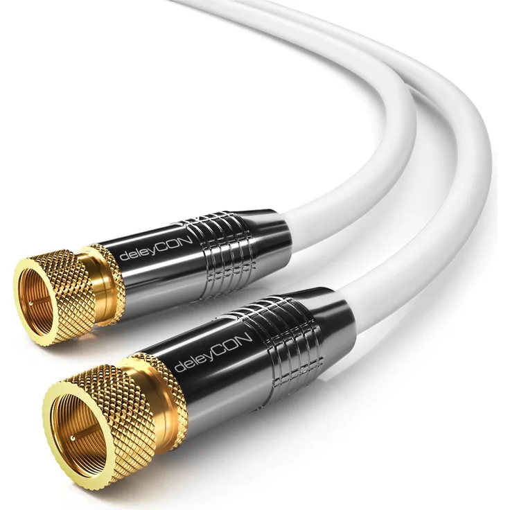 deleyCON 1,5m SAT Antennenkabel PREMIUM HD Satellitenkabel für DVB-S/S2 - Koaxialkabel - 4K Ultra-HD 1080p FULL-HD HDTV - F-Stecker zu F-Stecker - Weiß - METALL - vergoldet