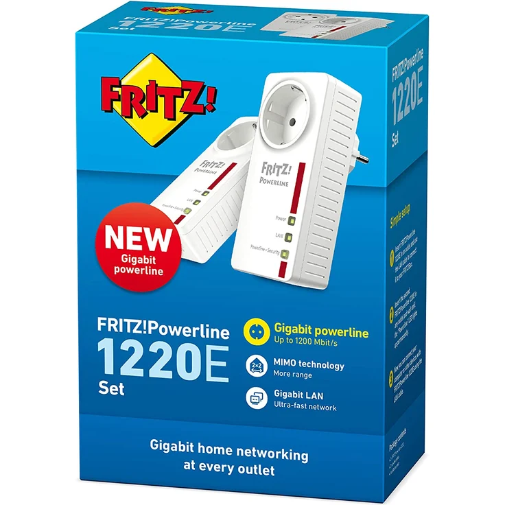 AVM Fritz Powerline 1220E Set (1,200 MBit-s, 2x Gigabit-LAN je Adapter, ideal für NAS-Anwendungen und HD-Streaming) internationale Version, weiß – Bild 4