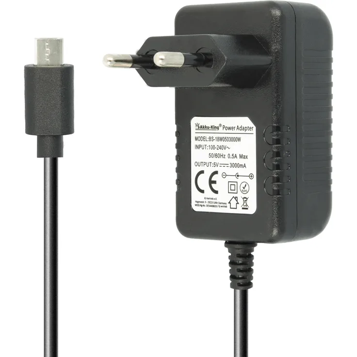 Ladegerät, Netzteil 100V - 240V für Raspberry Pi 1, Pi 2, Pi 3 - 3A - USB 2.0 Micro - schwarz