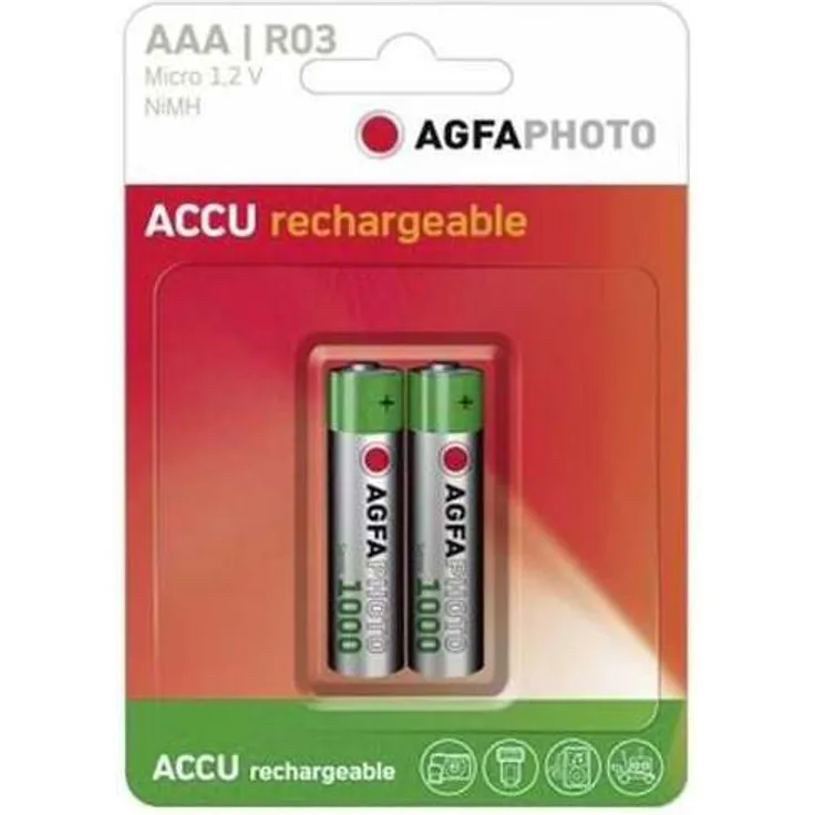 AgfaPhoto 131802824 AgfaPhoto 131-802824 Micro Batterien HR03 2 Stück NiMh-Accu 900mAh AAA grün-Silber