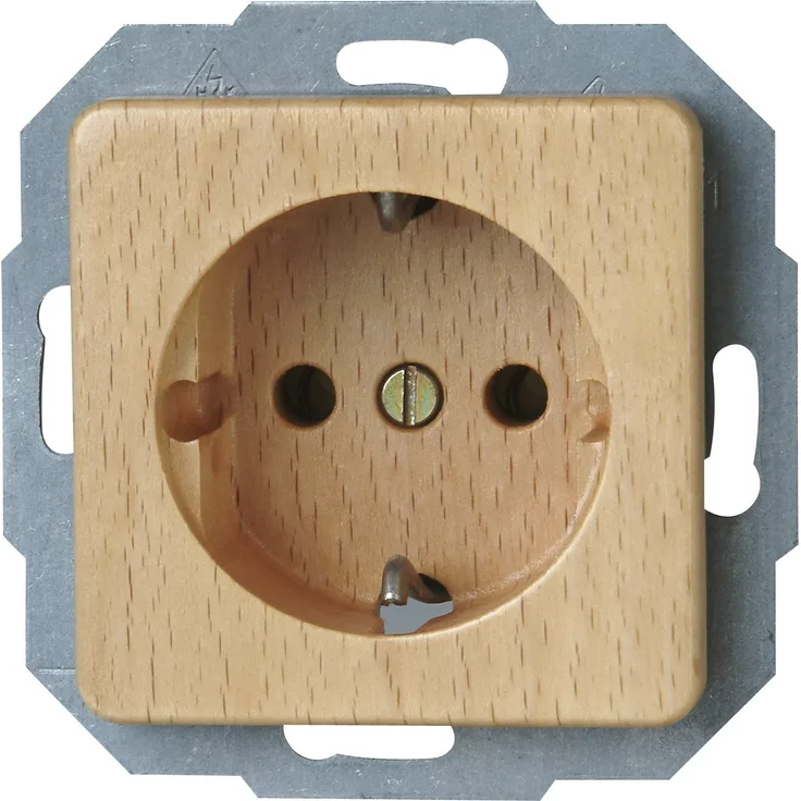 Kopp Milano Echtholz Steckdose 1-fach für den Haushalt, 250V (16A), IP20, Schutzkontakt-Steckdose, Unterputz, einfache Wandmontage, buche, 914831080