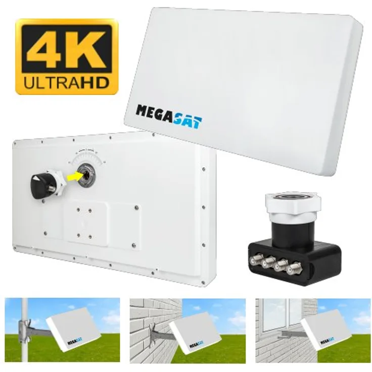 Megasat Flachantenne H30D4 Quad Profi-Line inkl. Fensterhalterung