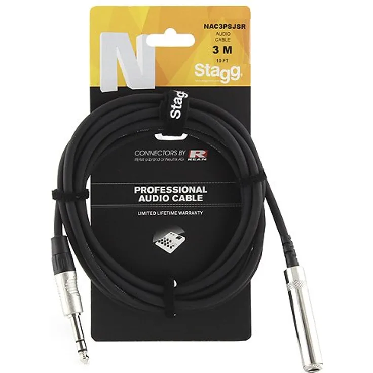 Stagg 25019314 Kopfhörerverlängerungskabel (3m, 1x Stereo Klinke Stecker-auf-1x Stereo Klinke Buchse, 6,3 mm)