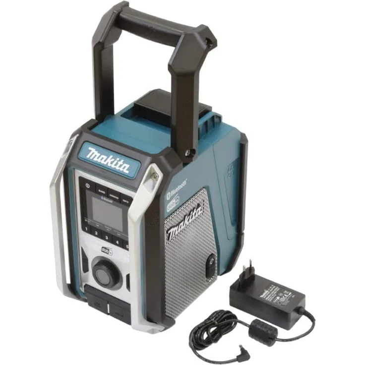 Makita DMR115 ohne Akku, inkl. Bluetooth, Netzteil Baustellenradio mit Bluetooth, geeignet für Outdoor, spritzwassergeschützt, blau