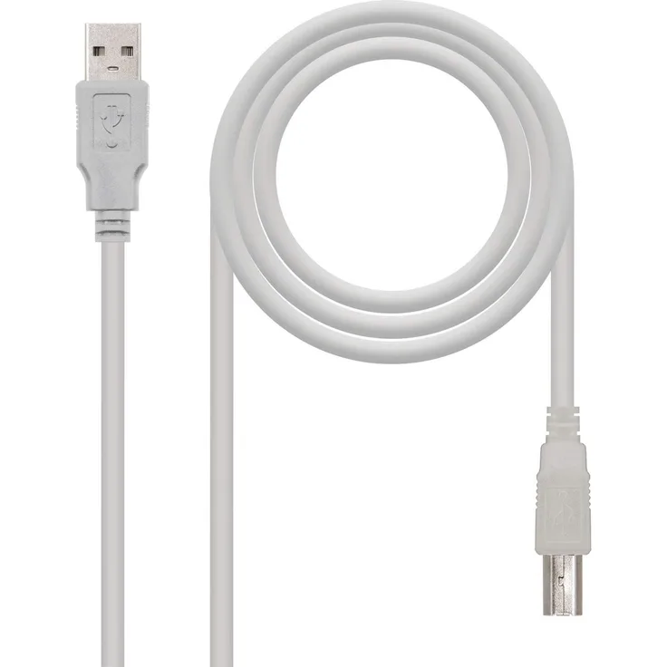 Nanocable 10.01.0102 - USB 2.0 Kabel für Drucker, Typ A-M-B-M, männlich-männlich, grau, 1.0 mts