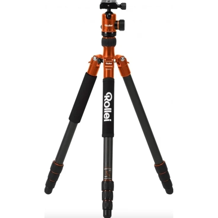 Rollei C5I I Orange I leichtes Foto-Stativ aus Carbon I Reise-Stativ mit Kugelkopf und Stativtasche I Verwendbar als Macrostativ, Einbeinstativ-Monopod und Ministativ I Arca Swiss Platte – Bild 1