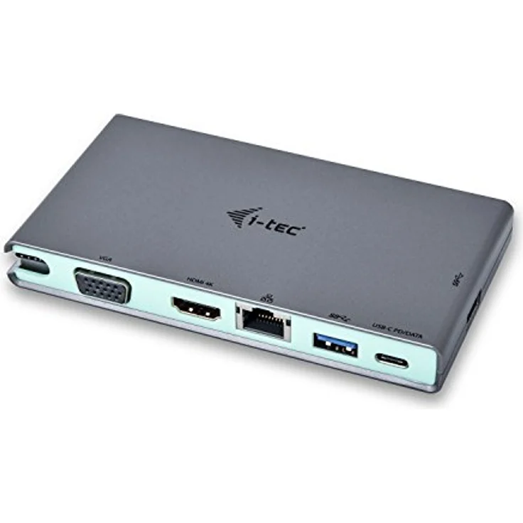 i-tec USB-C 4K Travel Docking Station –Multifunktionsadapter 1x HDMI 4K Ultra HD oder 1x VGA 1x Gigabit Ethernet, 2x USB 3.0 Port 1x USB-C Port 1x USB-C Power Delivery Port kompatible mit Thunderbolt3