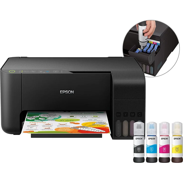 Epson EcoTank ET-2710 (3-in-1) Multifunktionsdrucker - (Tintenstrahl) Farbe, Druckgeschwindigkeit: 10 s/w, 5 Farbe, Auflösung: 5760 x 1440, WLAN, Mobile Print, Wi-Fi Direct (C11CG86403) – Bild 2