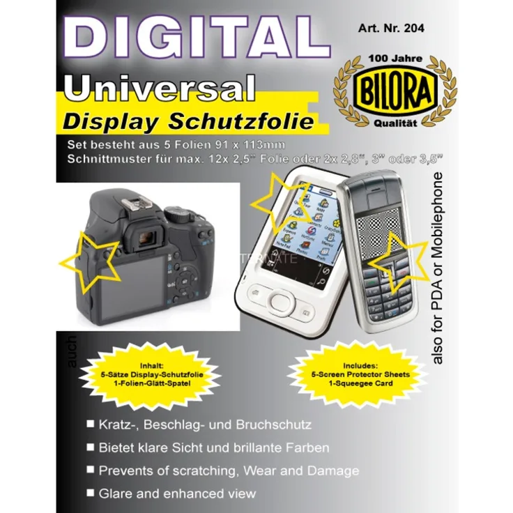 Bilora 204-1 Displayschutzfolie für Kamera-Handy-PDA-Mini-TV und Navigationssystem (5-er Stück)