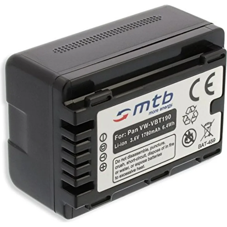 Ersatz-Akku VW-VBT190 für Panasonic HC-V130, V160, 270, 380, V727... s. Liste! [3.6V - 1780mAh - Li-Ion - mit Infochip, Restlaufanzeige unterstützt]