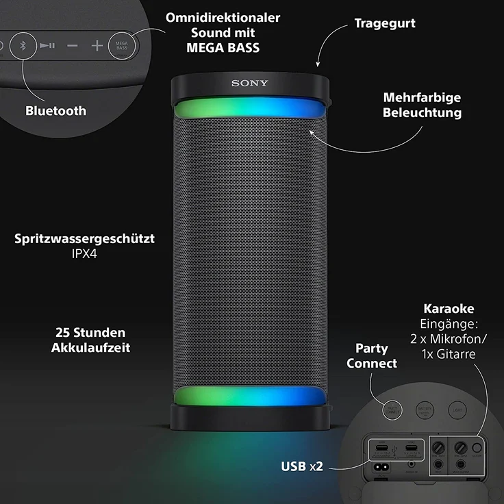Sony SRS-XP700 Party Bluetooth-Lautsprecher mit Lichteffekt, geeignet für Karaoke, schwarz – Bild 12