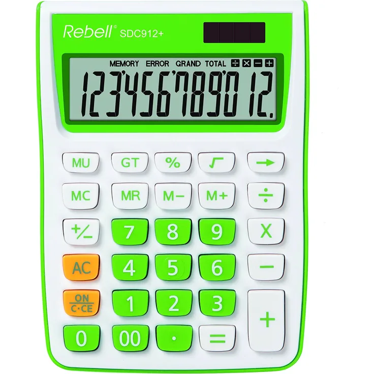 Rebell RE-SDC912GR Tischrechner SDC912, 12-stelliger Tischrechner für Büro und Zuhause, Dualbetrieb, grün
