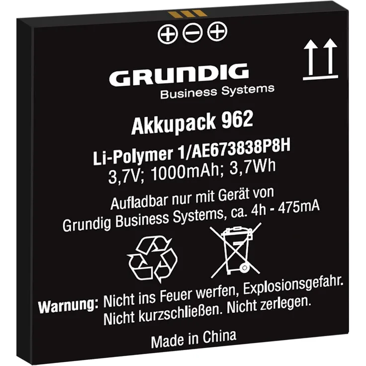 Grundig Li-Ion 1000 mAh - Lithium-Ion - Diktiergerät - Schwarz - Digta 7 (GCM9620)