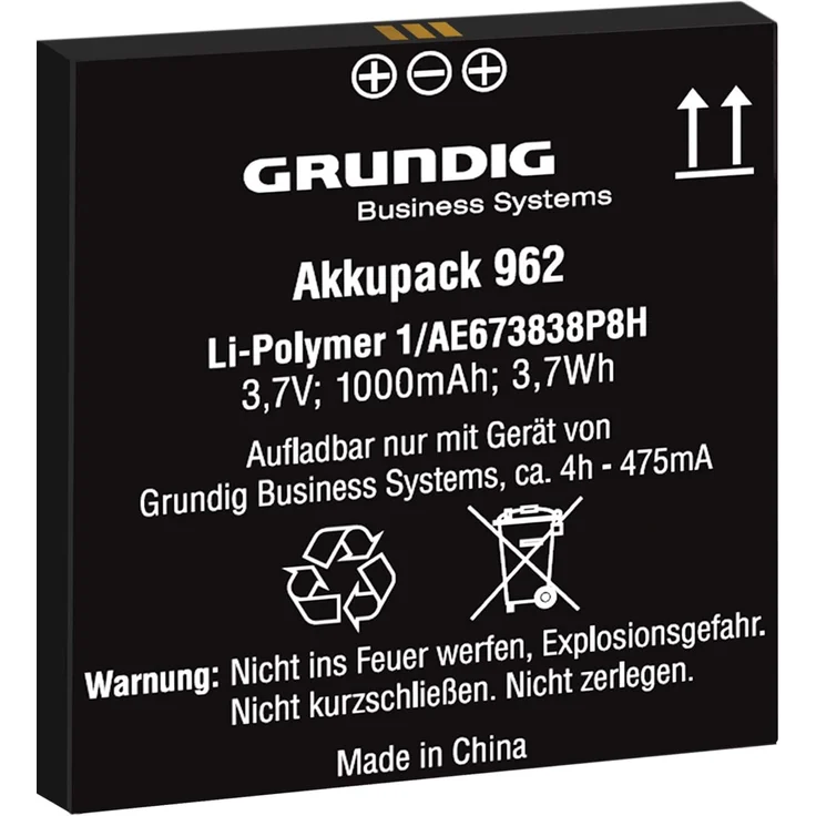 Grundig Li-Ion 1000 mAh - Lithium-Ion - Diktiergerät - Schwarz - Digta 7 (GCM9620)