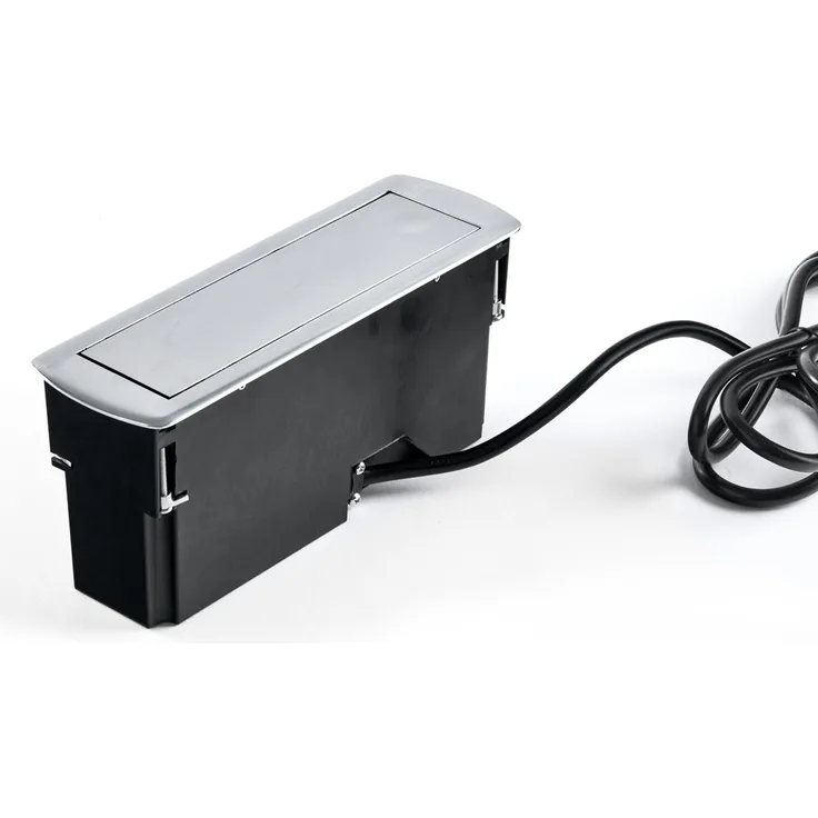 Versenkbare Energiebox CIZO in EDELSTAHL mit zwei Schuko-Steckdosen und USB-Ports / Steckdosen / Tischsteckdose