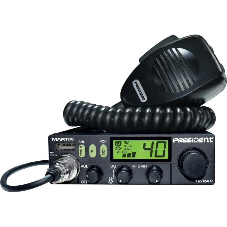 President Martin Multistandard 40CH AM-FM Roger Beep Scan ANL Filter 4W 12-24V mit mehrfarbigem Display CB-Funkgerät für Europa