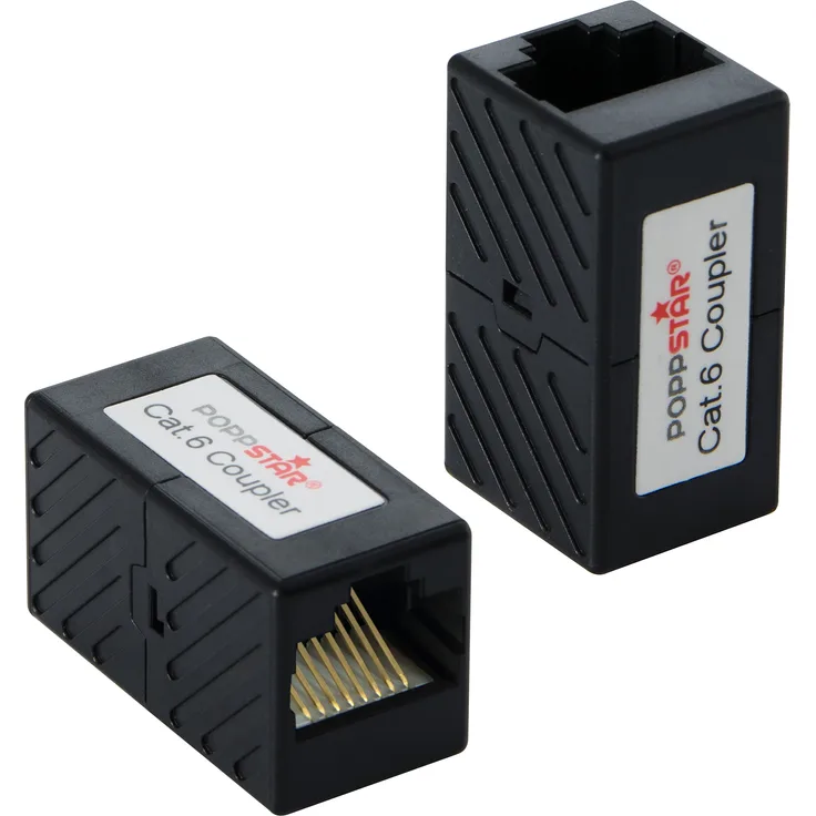 Poppstar 2x Adapter RJ45 Kupplung Cat6 (2x Buchse, 8-polig, geschirmt), Ethernetkabel Verbinder - Netzwerkkoppler für Patchkabel, DSL LAN Kabel, Netzwerkkabel, Modular uvm.