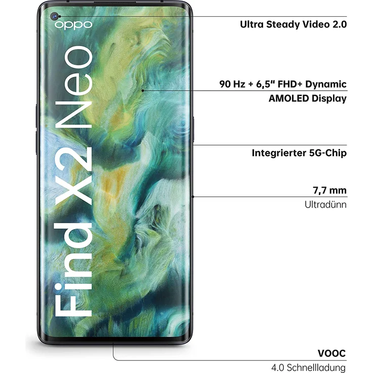 OPPO Find X2 Neo 5G Smartphone 16,5 cm (6,5 Zoll) AMOLED-Display, 256GB interner Speicher, 12GB RAM, ColorOS 7, Moonlight Black – Bild 3