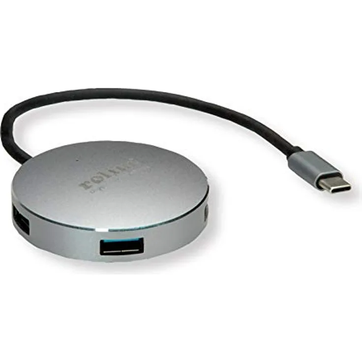 ROLINE USB 3.1 Gen 1 Hub | rund | 4fach | Typ C Anschlusskabel | Attraktiver USB 3.0 Hub für den Anschluss von bis zu Vier Peripheriegeräten