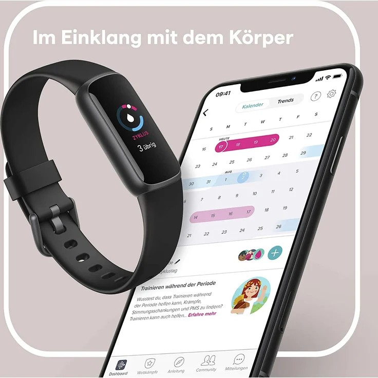 Fitbit Luxe Fitness-Tracker GPS, Damen, Einheitsgröße, Edelstahlgehäuse, Silikonarmband, Schwarz/Graphit – Bild 7