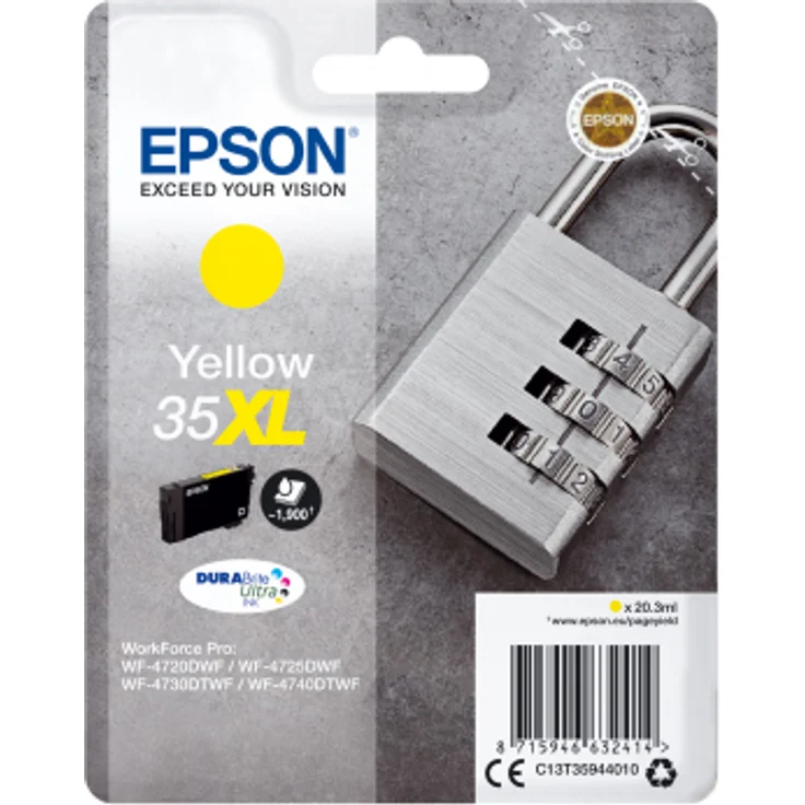 Epson Original 35XL Tinte Schloss (WF-4720DWF WF-4725DWF WF-4730DTWF WF-4740DTWF) gelb – Bild 1