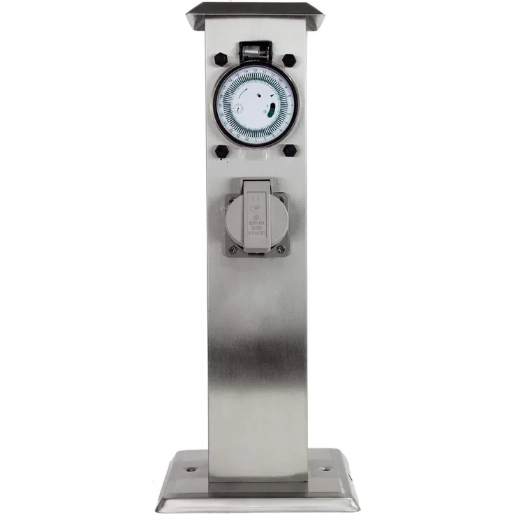 Grafner Edelstahl Steckdosensäule mit Timer 2 Außensteckdosen Gartensteckdose Energiesäule