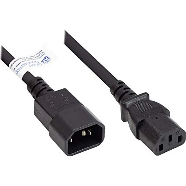 Kaltgeräteverlängerung C14 (gerade) an C13 (gerade), schwarz, 0,75 mm², 1,5 m, Good Connections® (P1430-S015)
